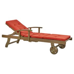 Chaise longue inclinable en bois d'acacia avec coussin rouge AMANTEA
