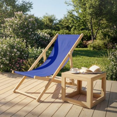 Chaise longue jardin pliable ECD Germany bleue en bois jusqu'à 120 kg usage intérieur et extérieur