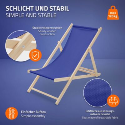 Chaise longue jardin pliable ECD Germany bleue en bois jusqu'à 120 kg usage intérieur et extérieur