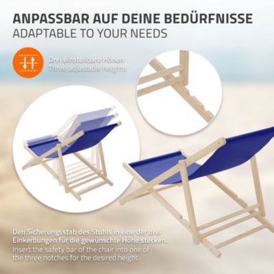 Chaise longue jardin pliable ECD Germany bleue en bois jusqu'à 120 kg usage intérieur et extérieur