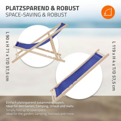 Chaise longue jardin pliable ECD Germany bleue en bois jusqu'à 120 kg usage intérieur et extérieur