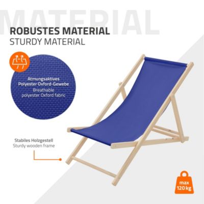 Chaise longue jardin pliable ECD Germany bleue en bois jusqu'à 120 kg usage intérieur et extérieur