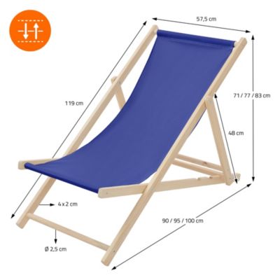 Chaise longue jardin pliable ECD Germany bleue en bois jusqu'à 120 kg usage intérieur et extérieur