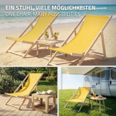 Chaise longue jardin pliable ECD Germany jaune en bois jusqu'à 120 kg usage intérieur et extérieur