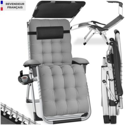 Chaise longue pliable avec dossier flexible et repose-pieds gris clair