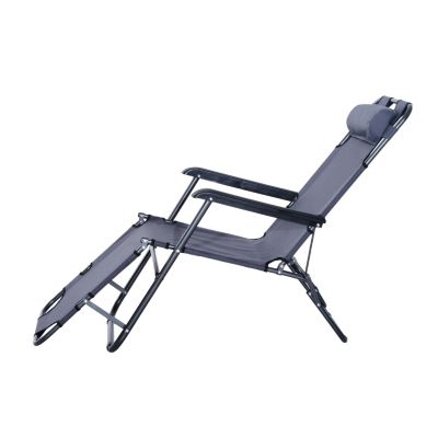 Chaise longue pliable bain de soleil transat de relaxation dossier inclinable avec repose-pied polyester oxford gris