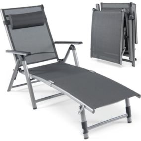 Chaise Longue Pliable en Aluminium avec Dossier Réglable en 8 Positions Transat Inclinable Extérieur