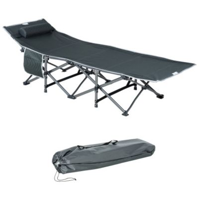 Chaise longue pliante avec coussin et poche de rangement 188x64,5x53 cm structure métal tissu gris
