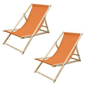 Chaise longue pliante en bois 3 positions de couchage orange