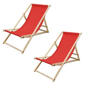 Chaise longue pliante en bois 3 positions de couchage, rouge