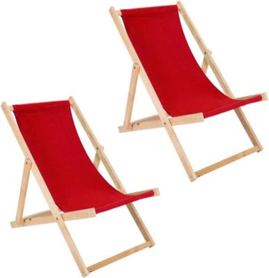 Chaise Longue Pliante en Bois - Lot de 2 Transates de Plage Chaise Rouge - Chilienne Pliante