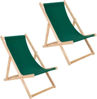 Chaise Longue Pliante en Bois - Lot de 2 Transates de Plage Chaise Vert - Chilienne Pliante