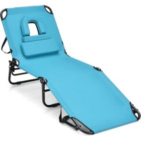 Chaise Longue Pliante Réglable en 5 Positions-Transat Jardin avec Trou pour Visage&3 Coussins Amovibles-Charge 160KG