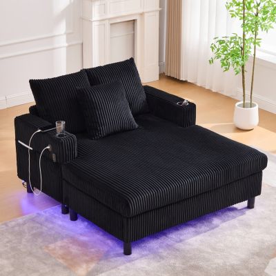 Chaise lounge,  ,  , doux, avec porte-bouteilles, ports USB, lumière LED intégrée