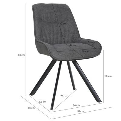 Chaise pivotante 180 degré tissu gris anthracite pieds métal noir - JADEN