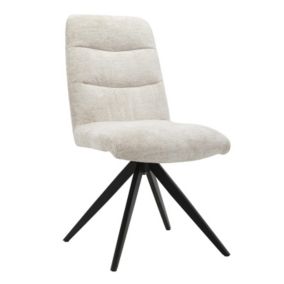 Chaise pivotante 360 degré tissu doux écru pied croix métal noir - JULIE