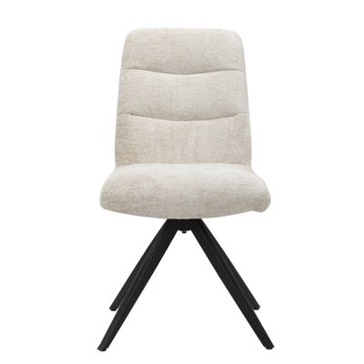 Chaise pivotante 360 degré tissu doux écru pied croix métal noir - JULIE