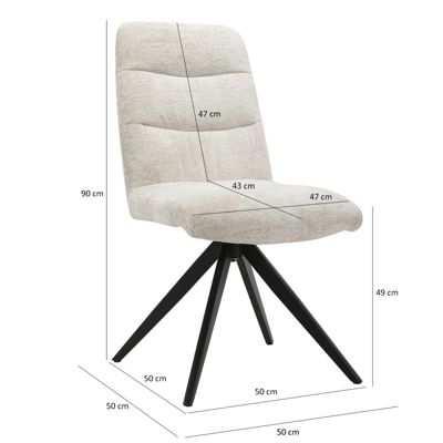 Chaise pivotante 360 degré tissu doux écru pied croix métal noir - JULIE