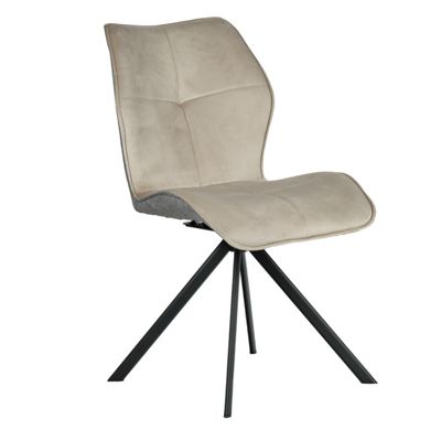 Chaise pivotante en velours beige et tissu gris pieds métal - DIANE