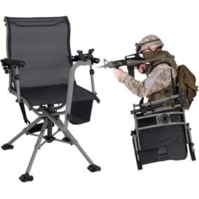 Chaise Pliante Camping, Chaise de Chasse Rotative à 360 Degrés, Pieds et Support de Fusil Réglables, Poche Latérale