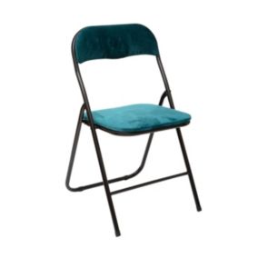 Chaise pliante confortable en métal et velours Bleu Canard H 79 cm