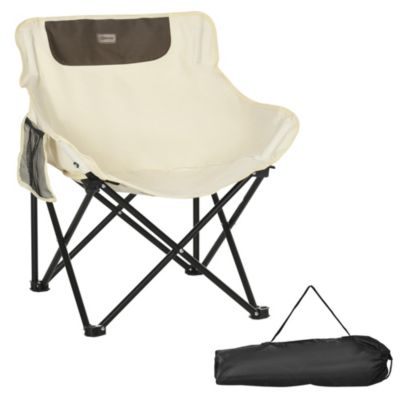 Chaise pliante de camping/jardin, poche latérale + sac de transport, pieds en acier, tissu Oxford, pour piscine et plage, blanche.