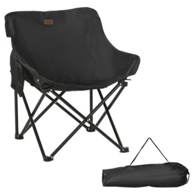 Chaise pliante de camping/jardin, poche latérale + sac de transport, pieds en acier, tissu Oxford, pour piscine et plage, noire.