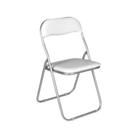 Chaise pliante Dgraf, Chaise peu encombrante, Chaise invité, Siège de réunion en similcuir, 43x47h80 cm, Blanc