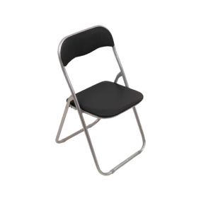 Chaise pliante Dgraf, Chaise peu encombrante, Chaise invité, Siège de réunion en similcuir, 43x47h80 cm, Noir