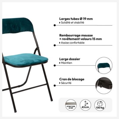 Chaise pliante en velours bleu - 5five