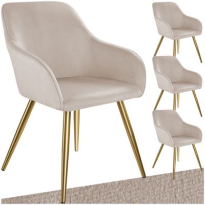 Chaise rembourrée aspect velours taupe/or