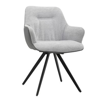 Chaise rotative 180 degré en tissu gris et pied en métal noir - CORINE