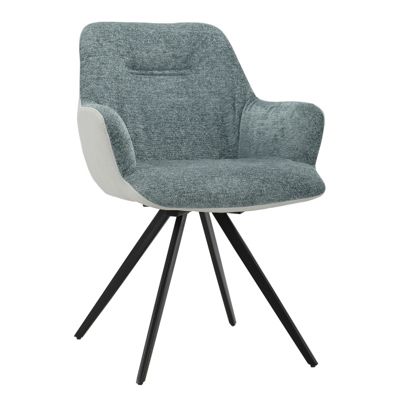 Chaise rotative 180 degré tissu vert de gris et pied métal noir - CORINE