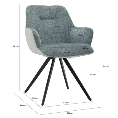 Chaise rotative 180 degré tissu vert de gris et pied métal noir - CORINE