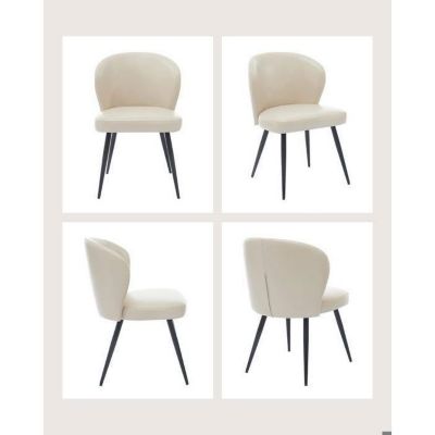 Chaise salle à manger - LOT DE 4 - Cuir - Beige - Dossier incurvé - Pieds en acier