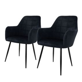 Chaise salle à manger tendance rétro fauteuil velours pieds métalliques noir