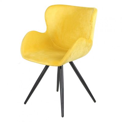 Chaise style scandinave velours jaune et pied métal noir - LOTUS