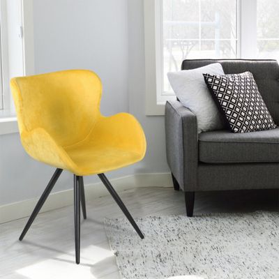 Chaise style scandinave velours jaune et pied métal noir - LOTUS