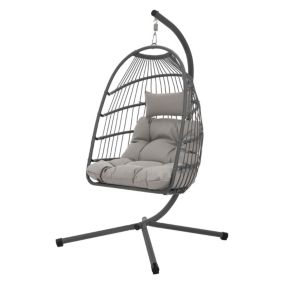 Chaise suspendue fauteuil œuf balancelle avec coussin intérieur/extérieur gris