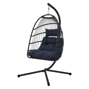 Chaise suspendue fauteuil œuf balancelle coussin intérieur/extérieur bleu marine