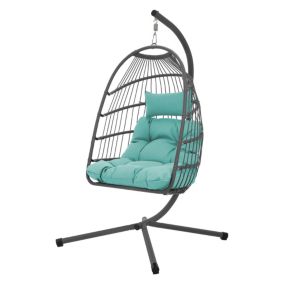 Chaise suspendue fauteuil œuf balancelle coussin turquoise intérieur/extérieur