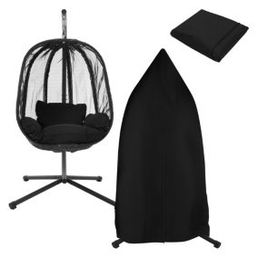 Chaise suspendue fauteuil œuf intérieur/extérieur coussins noir et housse noir
