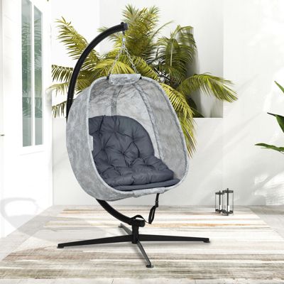 Chaise suspendue œuf, pliable avec cadre, coussin, fauteuil de jardin pour 1 personne