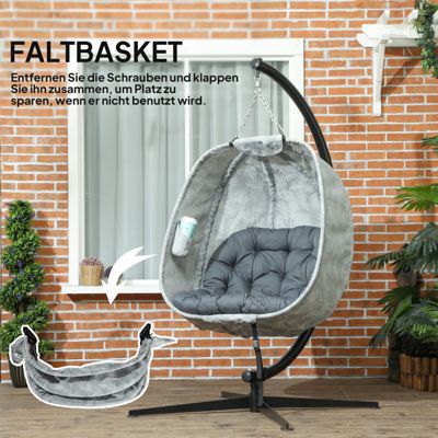 Chaise suspendue œuf, pliable avec cadre, coussin, fauteuil de jardin pour 1 personne