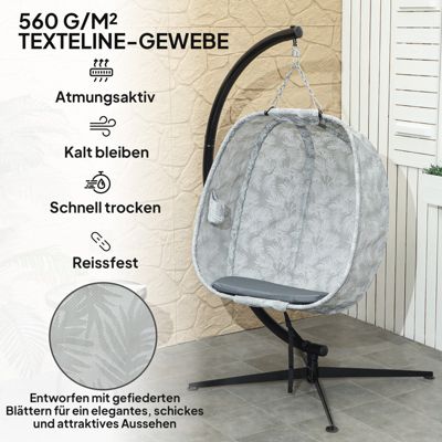 Chaise suspendue œuf, pliable avec cadre, coussin, fauteuil de jardin pour 1 personne