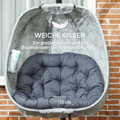 Chaise suspendue œuf, pliable avec cadre, coussin, fauteuil de jardin pour 1 personne