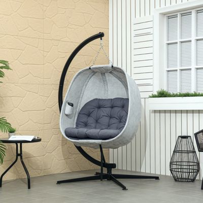 Chaise suspendue œuf, pliable avec cadre, coussin, fauteuil de jardin pour 1 personne