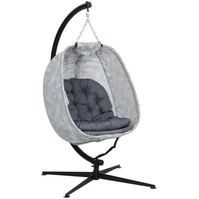 Chaise suspendue œuf, pliable avec cadre, coussin, fauteuil de jardin pour 1 personne