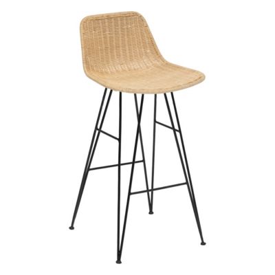 Chaise Tabouret de bar en Rotin naturel et Pieds en acier Noir