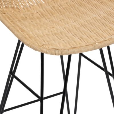 Chaise Tabouret de bar en Rotin naturel et Pieds en acier Noir